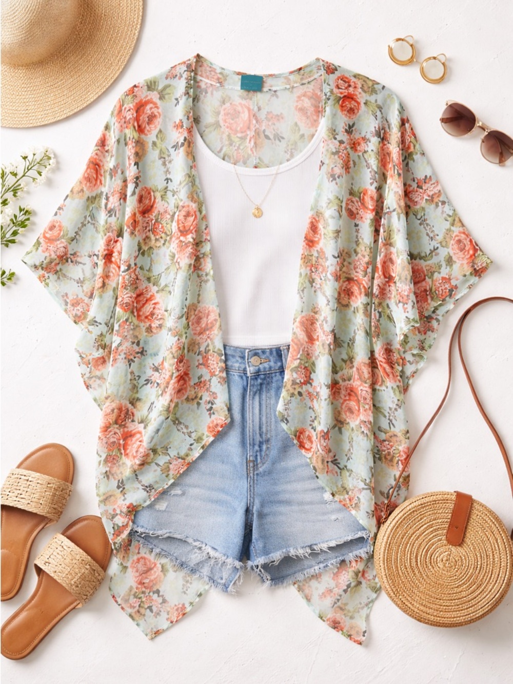 Color of Love Floral Kimono Duster Boho Lightweight Cover Up Large